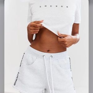 LOUNGE Ash White loungewear crop top (S) and shorts (M) set